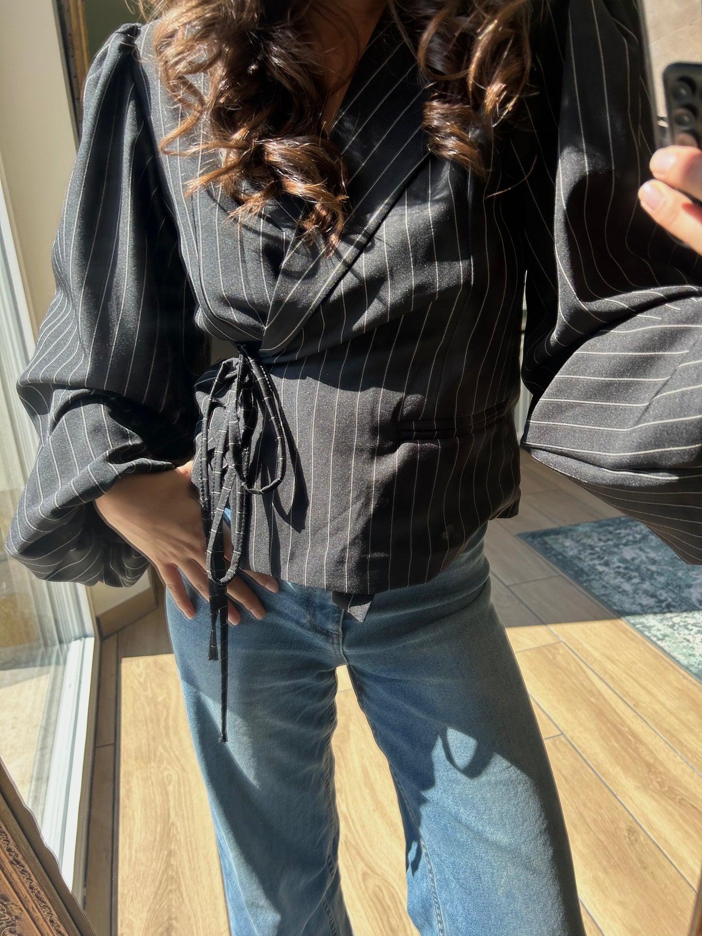 Veste lina manches bouffantes